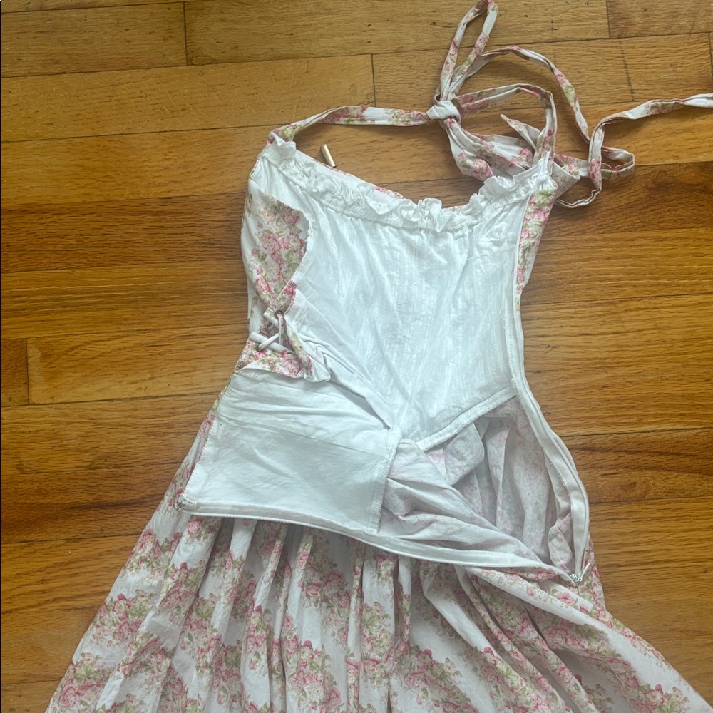 Light Pink Floral Halter Midi Dress - Picture 5 of 9